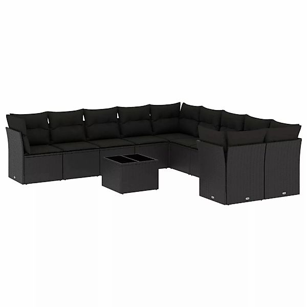 vidaXL 11-tlg Garten-Sofagarnitur mit Kissen Schwarz Poly Rattan Modell 31 günstig online kaufen