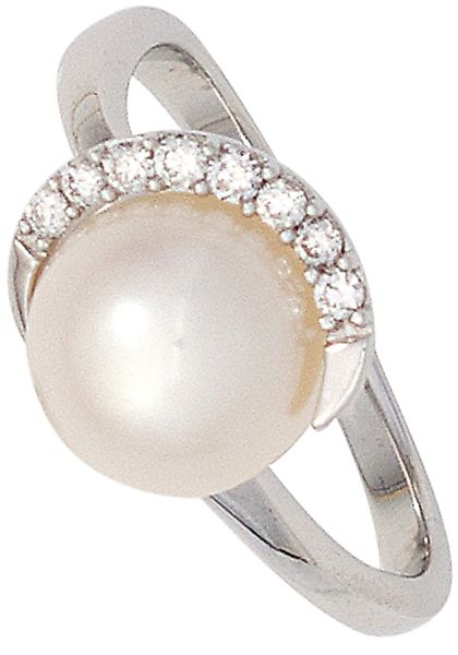 JOBO Fingerring "Ring mit Perle und 8 Diamanten", 585 Weißgold günstig online kaufen