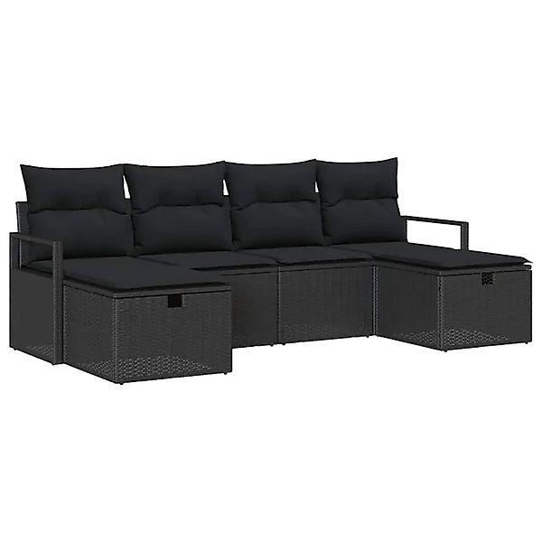 vidaXL Garten-Sofa-Set mit Kissen 6-Tlg Schwarz Poly Rattan 3360554 günstig online kaufen