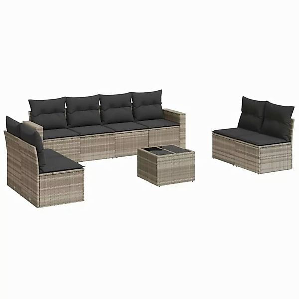 vidaXL Sofaelement 9-tlg. Garten-Sofagarnitur mit Kissen Hellgrau Poly Ratt günstig online kaufen