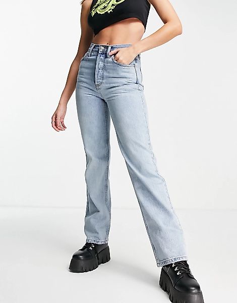 Topshop – Kort – Gebleichte Jeans aus Bio-Baumwollmix-Blau günstig online kaufen