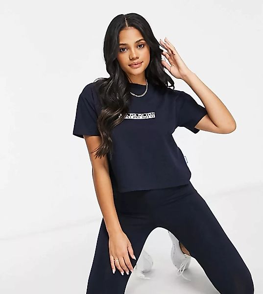 Napapijri – Kurz geschnittenes, kastenförmiges T-Shirt in Marineblau, exklu günstig online kaufen
