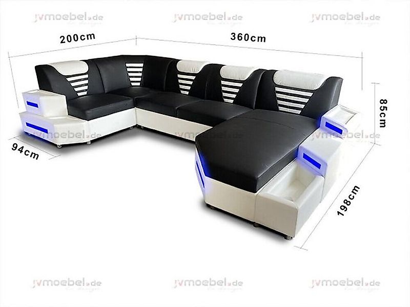 JVmoebel Ecksofa Eck Sofa Couch Polster Ecke Leder Wohnlandschaft+LED, Made günstig online kaufen