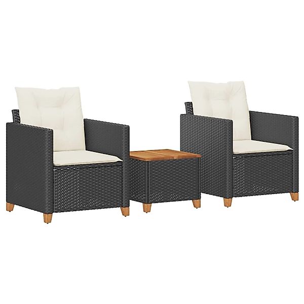 vidaXL 3-Tlg Bistro-Set mit Kissen Schwarz Poly Rattan Akazienholz 366309 günstig online kaufen