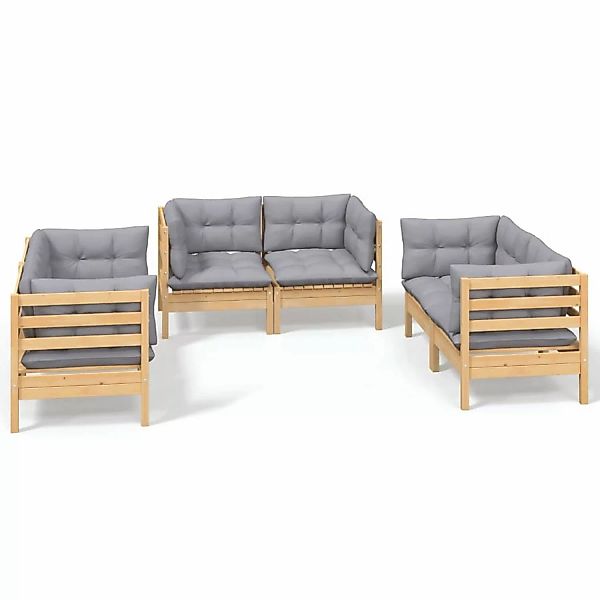 6-tlg. Garten-lounge-set Mit Grauen Kissen Kiefer Massivholz günstig online kaufen