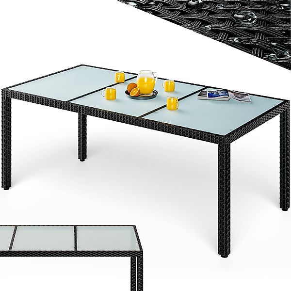 Polyrattan Gartentisch Schwarz 190x90x75cm Glas günstig online kaufen