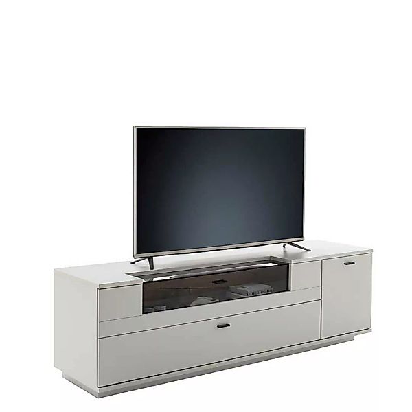 Unterschrank Fernseher modern in Weiß und Wildeiche Holzoptik 195 cm breit günstig online kaufen