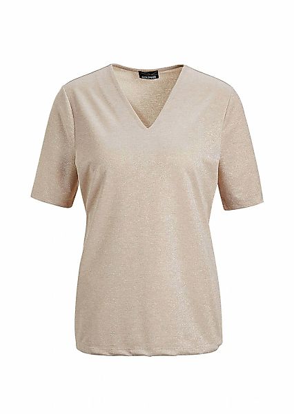 GOLDNER Kurzarmshirt "Kurzgröße Braunes Halbarm-Shirt mit Glanzeffekt" Glan günstig online kaufen