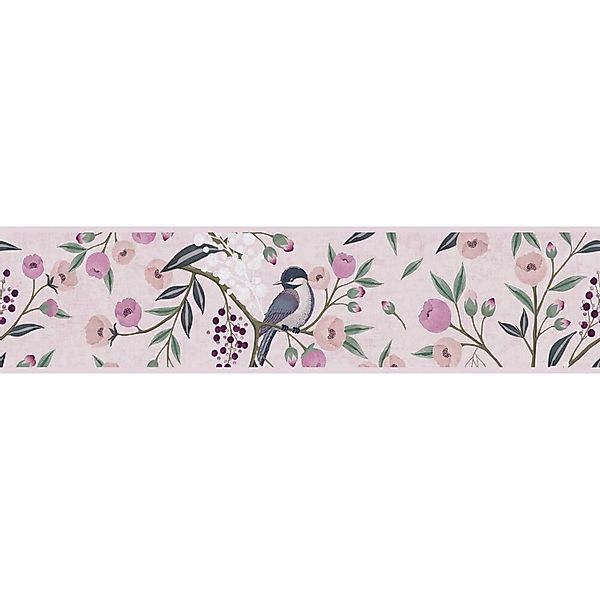 A.S. Creation Vlies-Bordüre Blümchen Vogel 5 m x 0,13 m Grün-Rosa-Lila FSC® günstig online kaufen