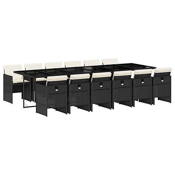 vidaXL 13-Tlg Garten-Essgruppe mit Kissen Schwarz Poly Rattan 3277709 günstig online kaufen