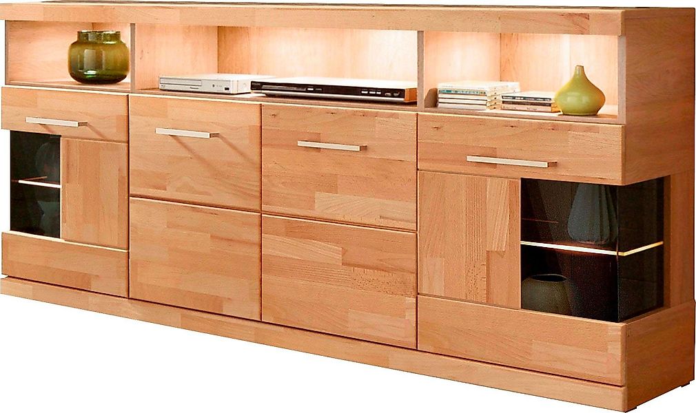Home affaire Sideboard "Ribe,180cm breit,Oberplatte aus Massivholz, 9 Fäche günstig online kaufen
