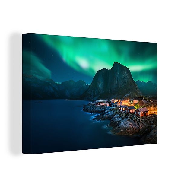 OneMillionCanvasses® Leinwandbild Dorf bei Polarlicht, Fotodruck günstig online kaufen