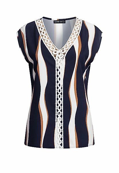 CLOUD 5IVE T-Shirt "CLOUD 5IVE V-Neck Top mit Häkelbordüre und Wellen Print günstig online kaufen