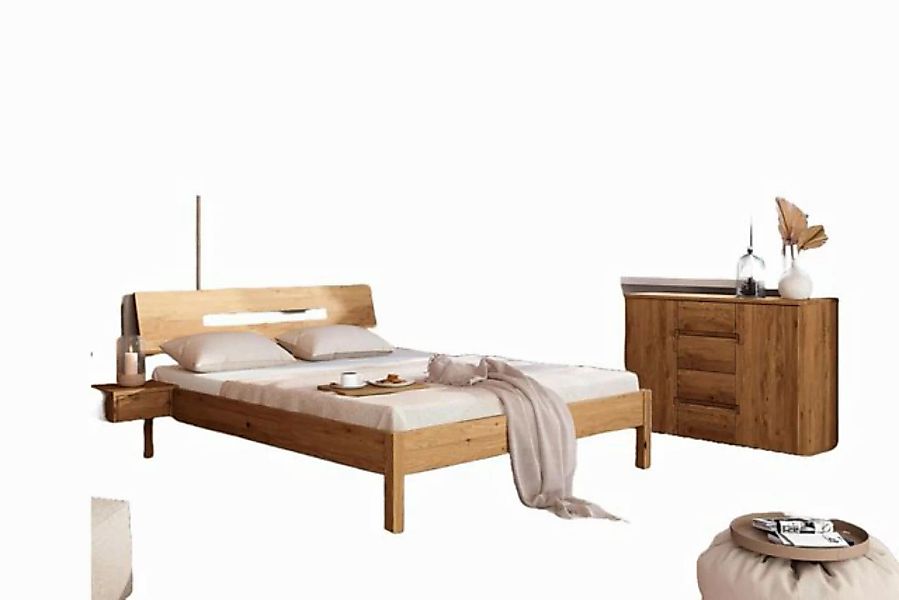 Natur24 Einzelbett Bett Bento 7 Sonderlänge 90x220 Wildeiche Holzkopfteil u günstig online kaufen