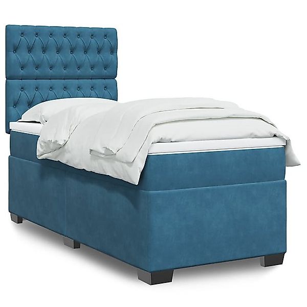 vidaXL Boxspringbett, Boxspringbett mit Matratze Blau 90x190 cm Samt günstig online kaufen