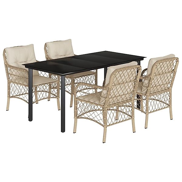 vidaXL 5-Tlg Garten-Essgruppe mit Kissen Beige Poly Rattan 3212148 günstig online kaufen