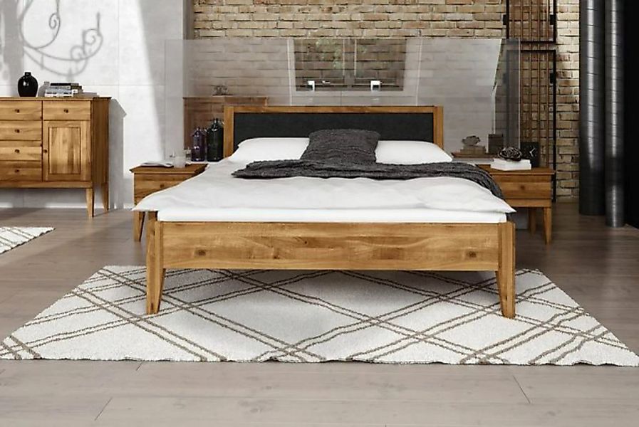 Natur24 Einzelbett Bett Sydo 9 Wildeiche massiv 90x200cm mit Polsterkopftei günstig online kaufen
