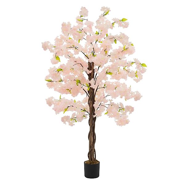 ML-Design Künstlicher Kirschblütenbaum 150 cm Rosa mit Naturholzstamm günstig online kaufen