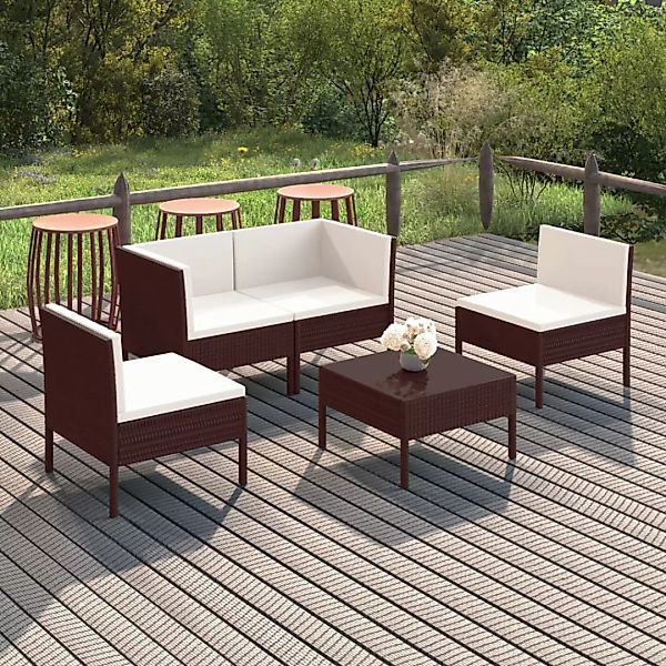 5-tlg. Garten-lounge-set Mit Auflagen Poly Rattan Braun günstig online kaufen