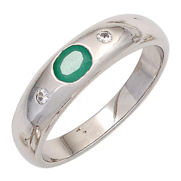 SIGO Damen Ring 925 Sterling Silber rhodiniert 1 Smaragd grün 2 Zirkonia Si günstig online kaufen