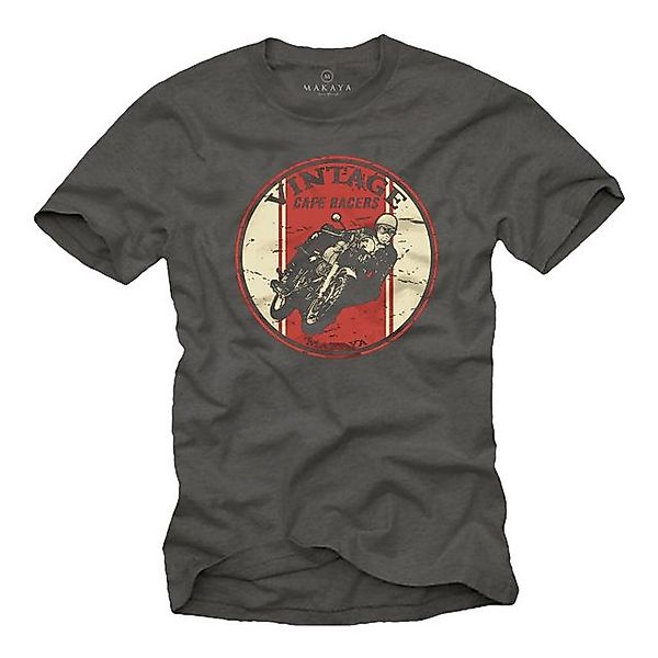 MAKAYA T-Shirt Herren Vintage Biker Motiv Aufdruck Racer Motorrad Bekleidun günstig online kaufen