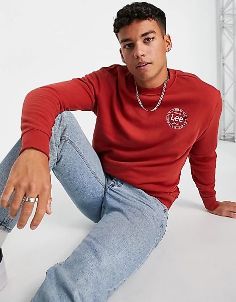 Lee – Sweatshirt mit rundem Logo und Rundhalsausschnitt-Rot günstig online kaufen