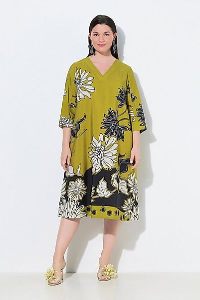 Ulla Popken Maxikleid Lyocell-Midikleid Blüten V-Ausschnitt 3/4-Arm günstig online kaufen