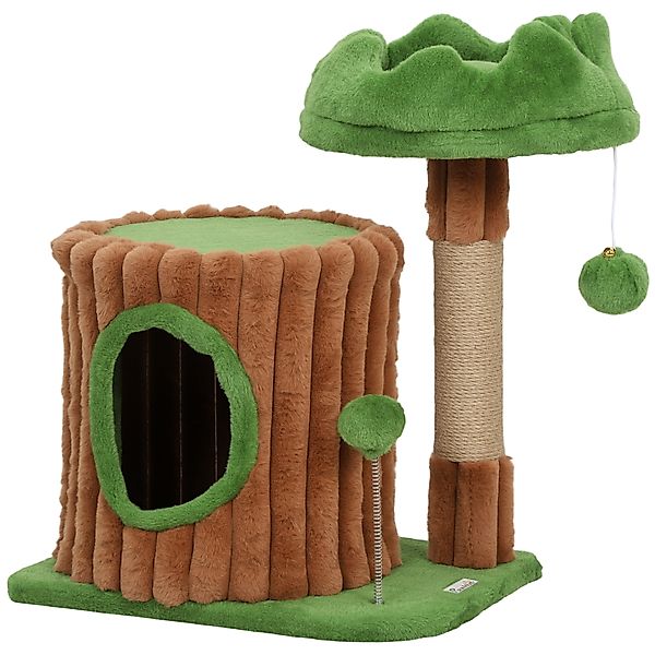 PawHut Kratzbaum für Katzen, 53 cm, Stamm-Design, Kletterturm mit Häuschen, günstig online kaufen