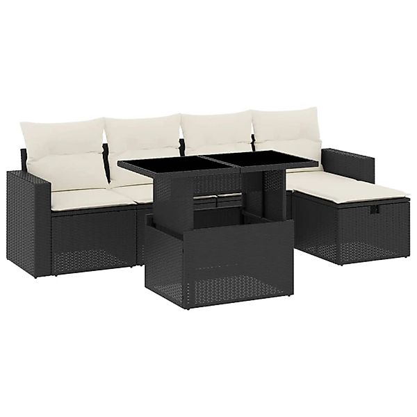 vidaXL 6-Tlg Garten-Sofagarnitur mit Kissen Schwarz Poly Rattan 3274806 günstig online kaufen