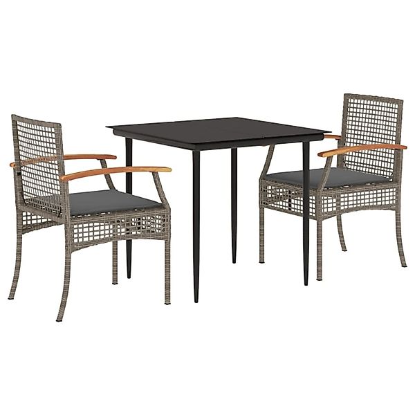 vidaXL 3-Tlg Garten-Essgruppe mit Kissen Grau Poly Rattan 3213610 günstig online kaufen