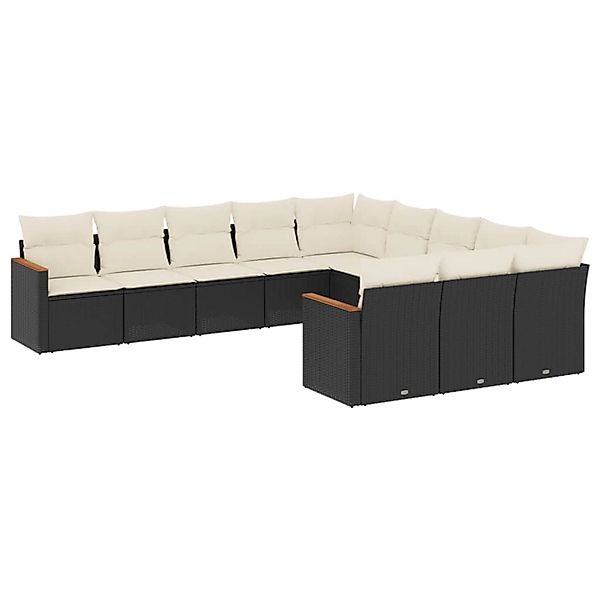 vidaXL 11-Tlg Garten-Sofagarnitur mit Kissen Schwarz Poly Rattan 3226427 günstig online kaufen