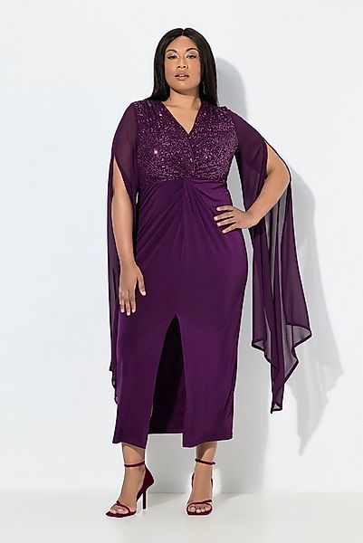 Ulla Popken Partykleid Chiffon-Maxikleid Pailletten V-Ausschnitt Langarm günstig online kaufen