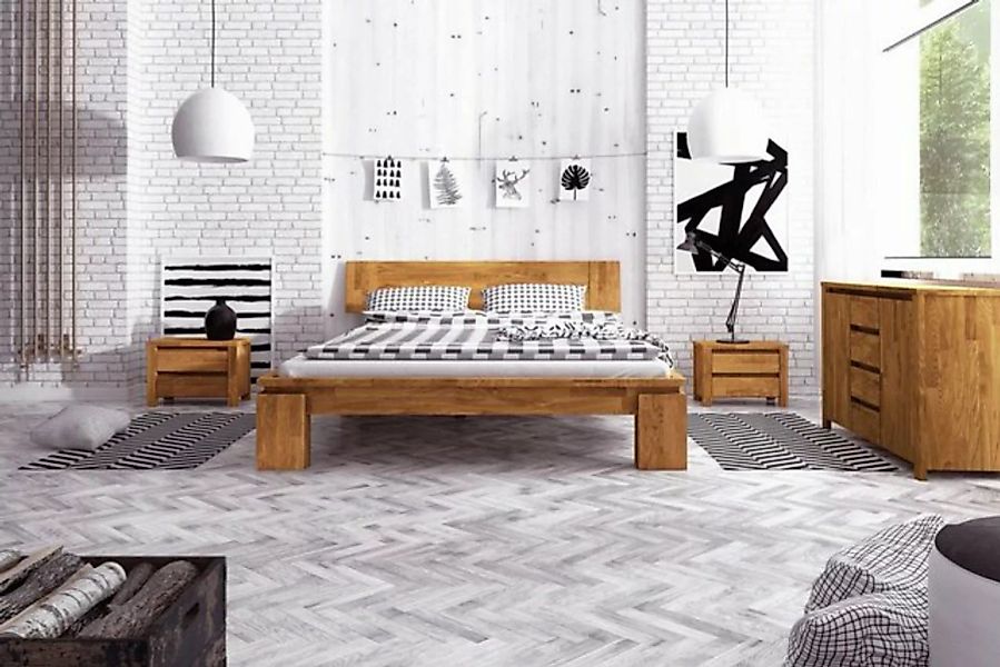 Natur24 Einzelbett Bett Tinci 2 in 140x210cm Wildeiche massiv mit Holzkopft günstig online kaufen