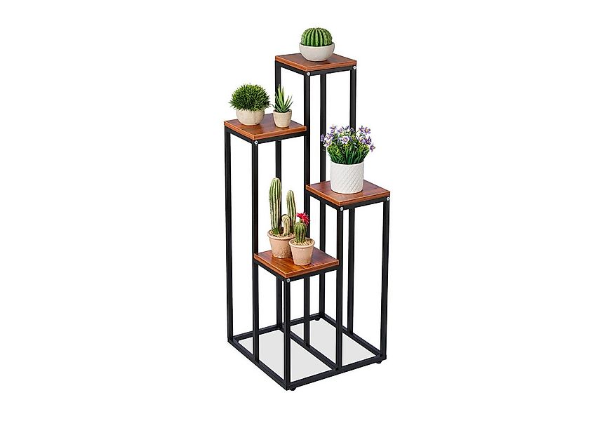 relaxdays Blumenständer Schwarze Blumentreppe mit 4 Ablagen, dunkelbraun günstig online kaufen