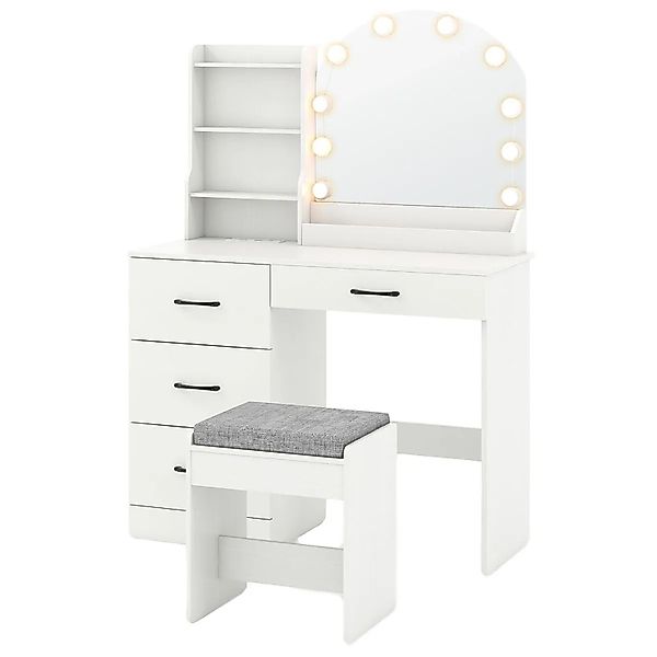 Costway Schminktisch mit Led-Beleuchtung 4 Schubladen Offenen Ablage günstig online kaufen