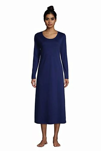 Wadenlanges Supima Langarm-Nachthemd, Damen, Größe: M Normal, Blau, Jersey, günstig online kaufen