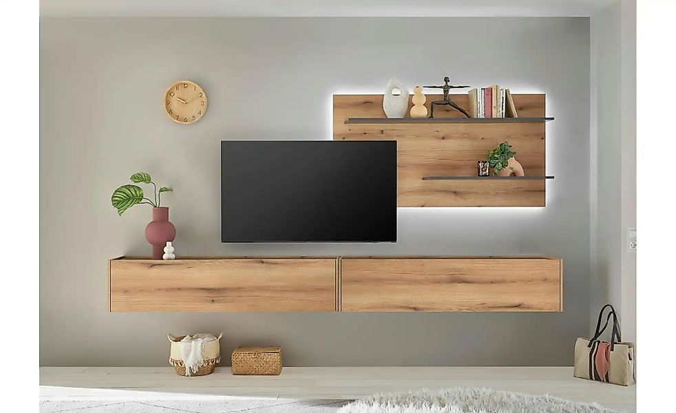 Wohnwand   ¦ holzfarben ¦ Maße (cm): B: 300 H: 180 Kommoden & Sideboards > günstig online kaufen