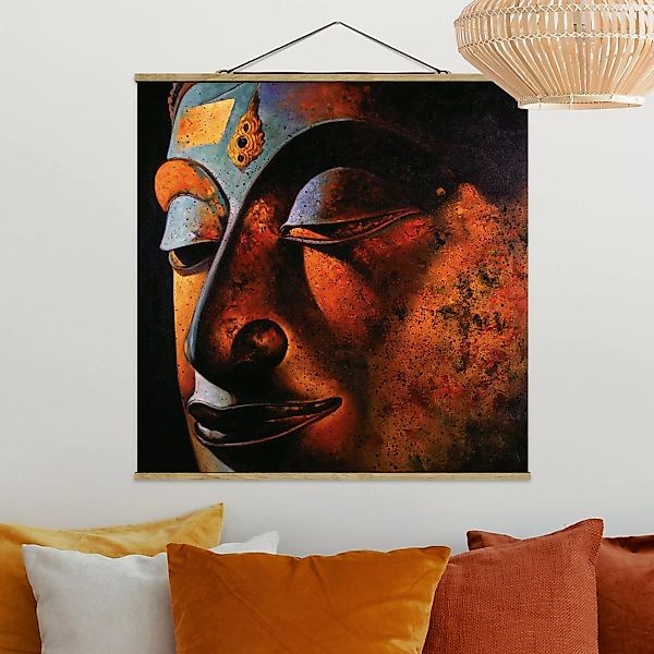 Stoffbild Buddha mit Posterleisten - Quadrat Bombay Buddha günstig online kaufen