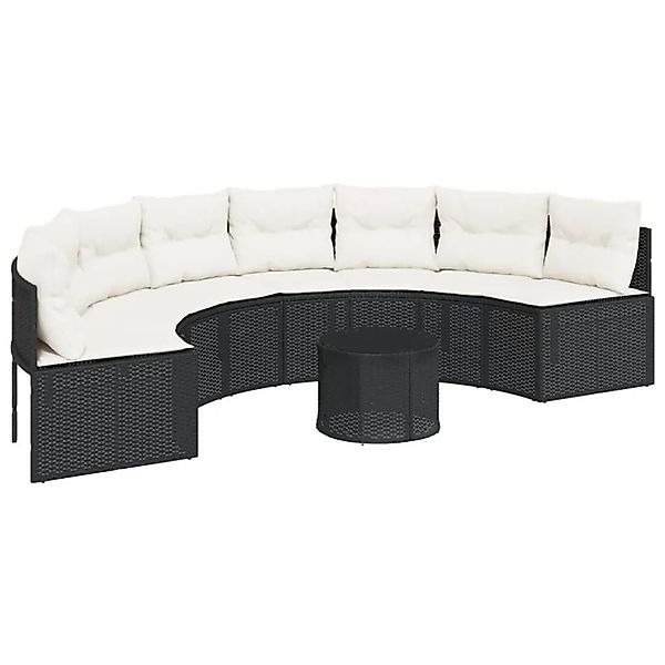 vidaXL Gartensofa mit Tisch und Kissen Halbrund Schwarz Poly-Rattan 3318526 günstig online kaufen