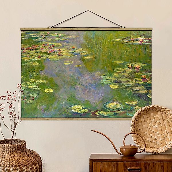 Stoffbild Blumen mit Posterleisten - Querformat Claude Monet - Grüne Seeros günstig online kaufen