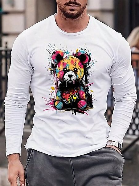 RMK Langarmshirt Herren Longsleeve Rundhals Basic Teddybär Bär aus Baumwoll günstig online kaufen