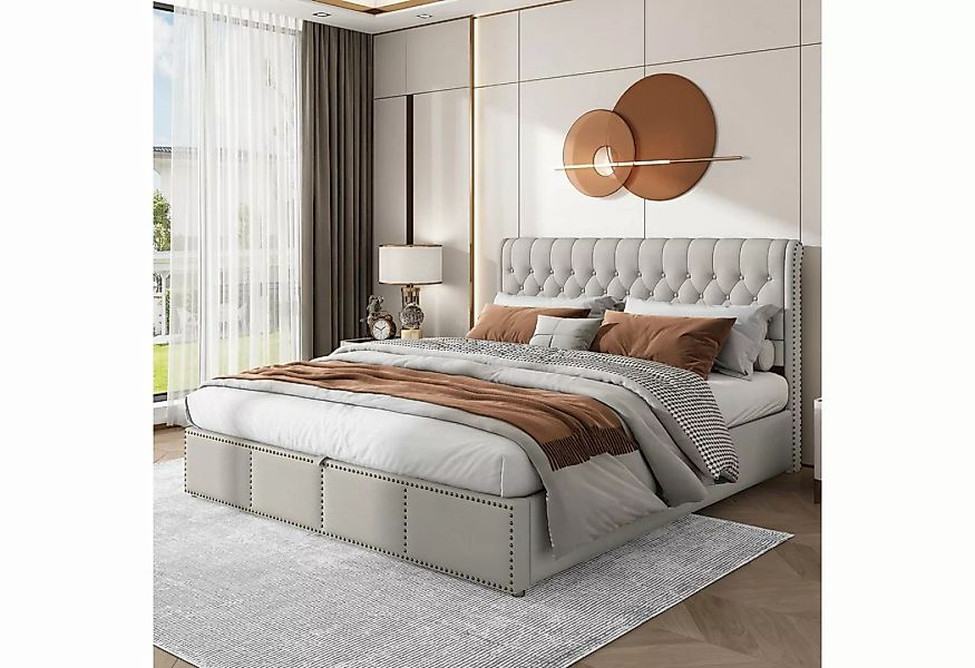 OKWISH Polsterbett Doppelbett (Baumwolle-Leinen, 180 x 200 cm, ohne Matratz günstig online kaufen