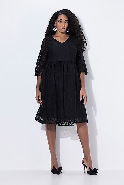 Ulla Popken Cocktailkleid Midikleid Spitze A-Linie V-Ausschnitt Glockenärme günstig online kaufen