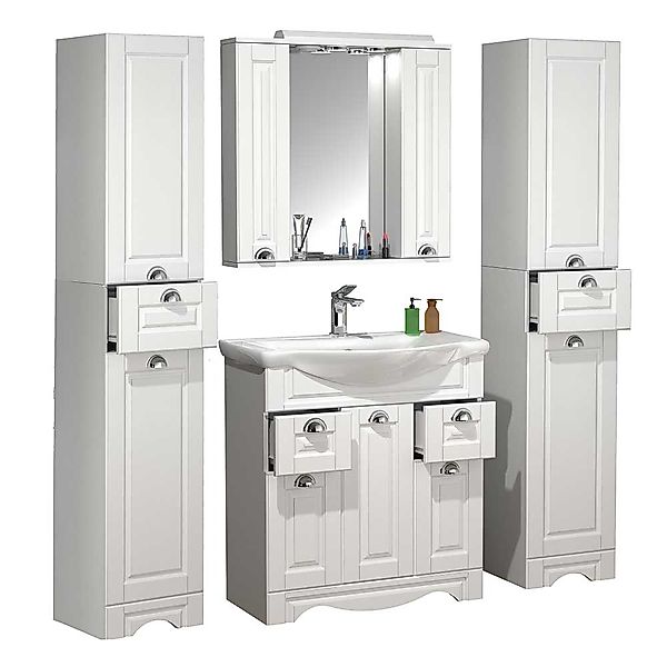 Bad Set 4-teilig Landhaus Design in Weiß melaminbeschichtet (vierteilig) günstig online kaufen