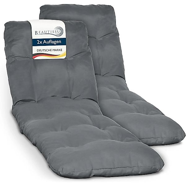 Beautissu 2X Auflage Sonnenliege Deckchair Flair RL 190x60x8 cm Graphitgrau günstig online kaufen