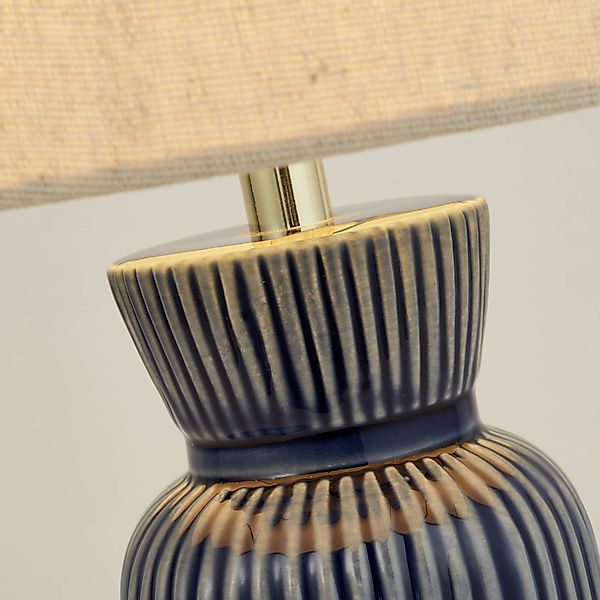 Tischleuchte Jeshua, blau/weiß, Keramik/Textil, 39 cm, E24 günstig online kaufen