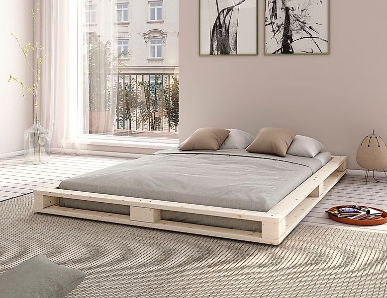 Home affaire Futonbett ""PALO " BESTSELLER Massivholzbett, rundum Ablageflä günstig online kaufen