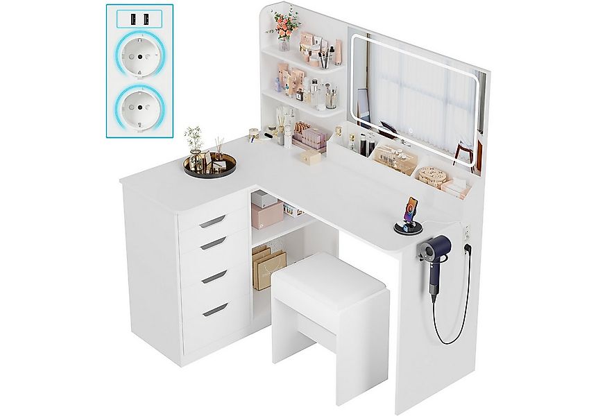HOMALL Schminktisch Mit Stuhl und dreifarbigem LED-Spiegel, Helligkeit eins günstig online kaufen