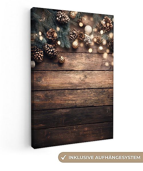 OneMillionCanvasses® Leinwandbild Weihnachtsdekoration - Holz - Tannenzapfe günstig online kaufen