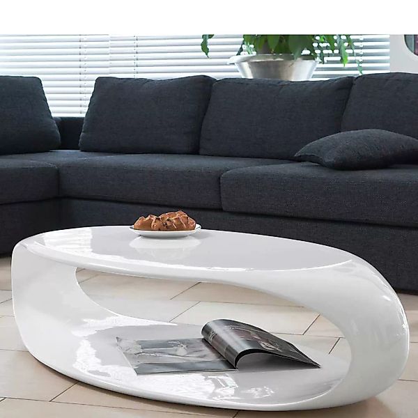 Design Wohnzimmertisch oval Hochglanz Weiß günstig online kaufen